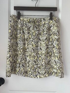NWT EDDIE BAUER Bohemian Mini Skirt with Pockets yellow brown Ikat print, M